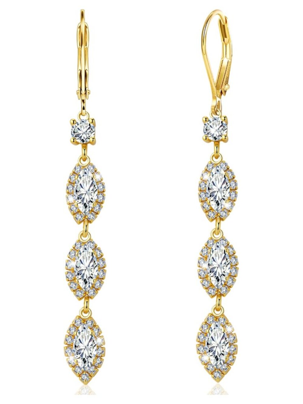 Hypoallergenic Gold Zirconia Leverback Drop Earrings